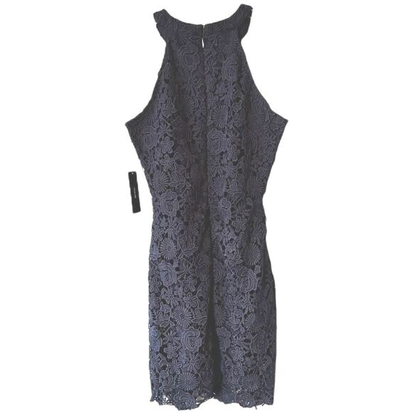NWT Lulus Love Poem Navy Blue Crochet Lace Mini Halter Dress M - Picture 4 of 6
